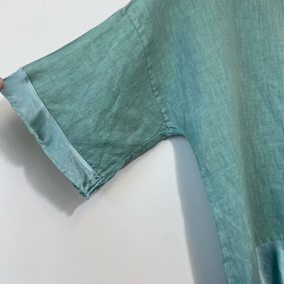Terzo Millennio 100% Linen Oversized Teal Blouse - Picture 4 of 9